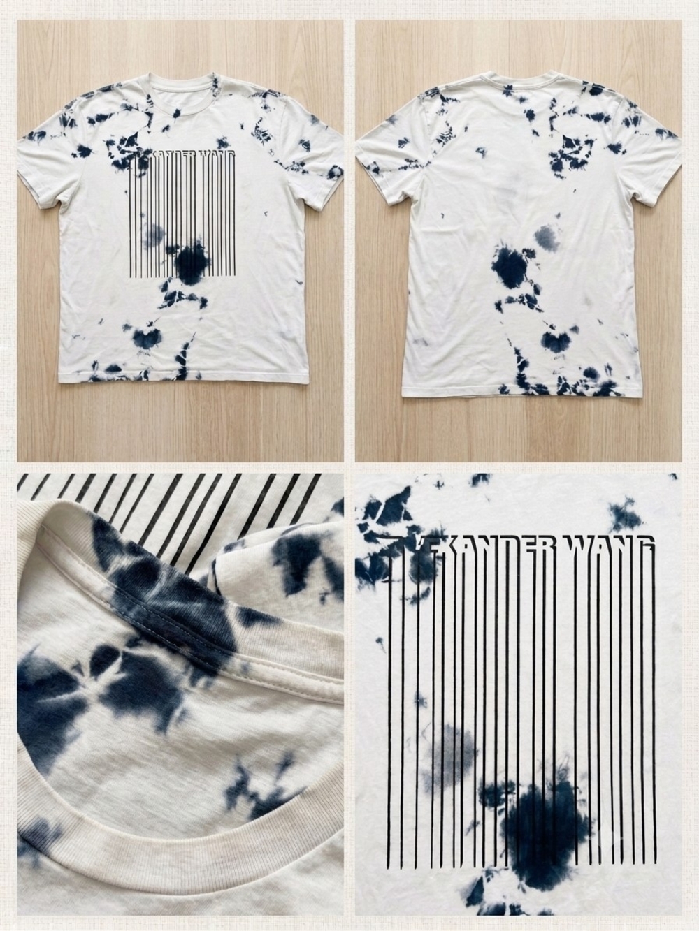 Alexander Wang White & Navy Tie-Dye Logo Short Sleeve Tee